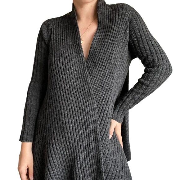 Peregrine Womens Charcoal Gray 100% Wool Chunky Ribbed Oversized Cardigan Sz S - Picture 5 of 9